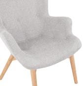 Fauteuil à oreilles capitonné design scandinave 'ELEGAN' en tissu gris pieds en bois naturel