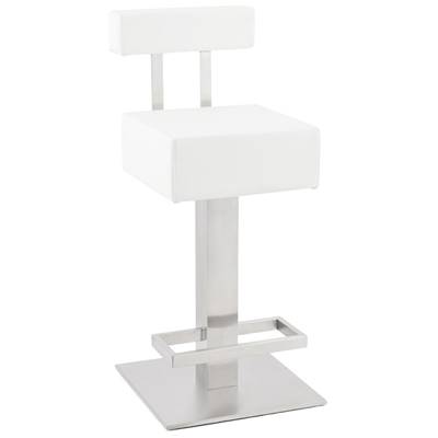 Tabouret de snack mi-hauteur 'Kaddera Mini' pivotant blanc pied acier brossé dossier haut amovible