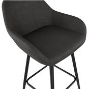 Tabouret de snack mi-hauteur design 'Konfort Mini' gris foncé 4 pieds repose pieds acier noir dossier haut