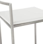 Tabouret de bar empilable design carré 'Iron' blanc avec pieds en métal brossé et dossier bas