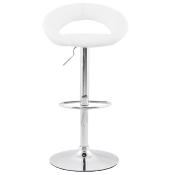 Tabouret de bar réglable design 'Kendo' pivotant blanc pied et repose pieds métal chromé dossier bas