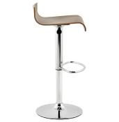 Tabouret de bar réglable design 'Sloode' pivotant noyer pied repose pieds métal chromé dossier bas