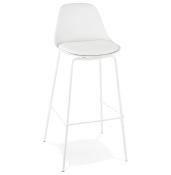 Tabouret de bar 'Tekno' blanc avec 4 pieds en métal blanc et dossier haut