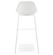 Tabouret de bar 'Tekno' blanc avec 4 pieds en métal blanc et dossier haut