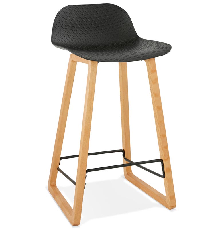 Tabouret de snack mi-hauteur design scandinave 'Skala' noir pieds tréteaux bois naturel dossier bas