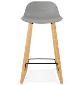 Tabouret de snack mi-hauteur design scandinave 'Skala' gris pieds tréteaux bois naturel dossier bas