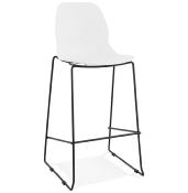 Tabouret de bar empilable design 'Great' blanc 4 pieds en métal noir dossier haut