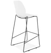 Tabouret de bar empilable design 'Great' blanc 4 pieds en métal noir dossier haut