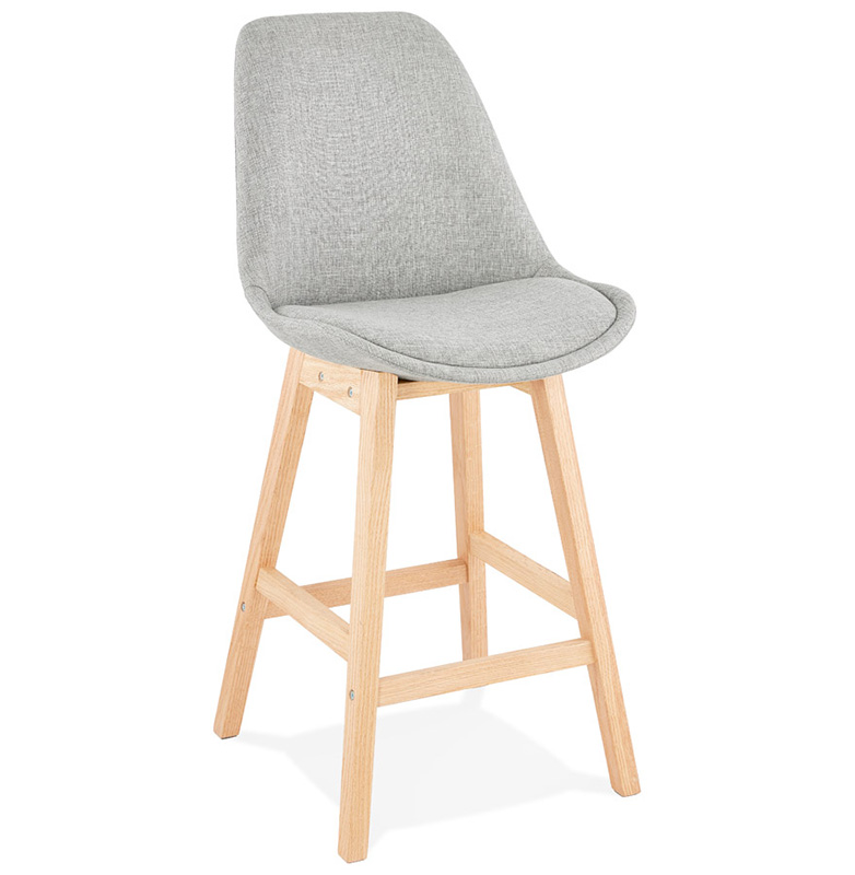 Tabouret de snack mi-hauteur scandinave 'Chairman Mini' en tissu gris 4 pieds en bois dossier haut