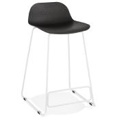 Tabouret de snack mi-hauteur 'Steel Mini' noir pieds tréteaux repose pieds métal blanc dossier bas