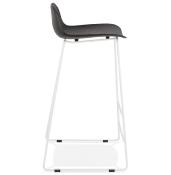 Tabouret de bar design 'Steel' noir pieds tréteaux et repose pieds en métal blanc et dossier bas