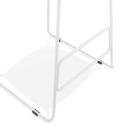 Tabouret de bar design 'Steel' bleu pieds tréteaux et repose pieds en métal blanc et dossier bas