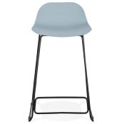 Tabouret de snack mi-hauteur 'Steelblack Mini' bleu repose pieds tréteaux métal noir dossier bas