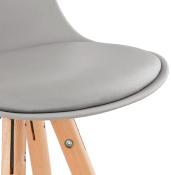 Tabouret de bar design scandinave 'Circle' gris 4 pieds bois repose pieds métal chromé dossier haut