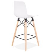 Tabouret de snack mi-hauteur scandinave 'Slakwood Mini' blanc 4 pieds bois repose pieds dossier haut