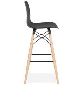 Tabouret de bar scandinave 'Slakwood' noir 4 pieds bois et repose pieds en métal noir dossier haut