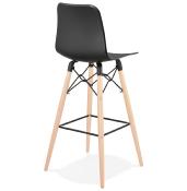 Tabouret de bar scandinave 'Slakwood' noir 4 pieds bois et repose pieds en métal noir dossier haut