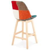 Tabouret de snack mi-hauteur scandinave 'Chairman Mini' patchwork 4 pieds bois dossier haut