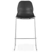 Tabouret de bar empilable design 'Great' noir avec 4 pieds pieds en métal chromé et dossier haut