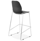 Tabouret de bar empilable design 'Great' noir avec 4 pieds pieds en métal chromé et dossier haut