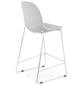 Tabouret de snack mi-hauteur empilable 'Verk Mini' tissu gris 4 pieds métal chromé dossier haut