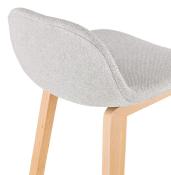 Tabouret de snack mi-hauteur scandinave 'Skala' tissu gris clair pieds tréteaux bois et dossier bas