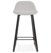 Tabouret de snack mi-hauteur scandinave 'Skala Black Edition' tissu gris clair pieds bois noir dossier bas