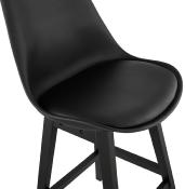 Tabouret de bar design scandinave 'Chairman Black Edition' noir avec 4 pieds en bois noir dossier haut