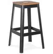 Tabouret de bar design style industriel carré 'FABBRICA' assise en bois avec 4 pieds en métal noir