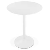 Table de bar haute design ronde 'Standup' mange debout en bois blanc pied central en métal blanc