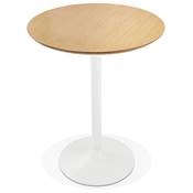 Table de bar haute design ronde 'Standup' mange debout en bois naturel pied central en métal blanc