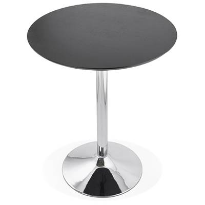 Table de bar haute design ronde 'Barry' mange debout en bois noir avec pied central en métal chromé
