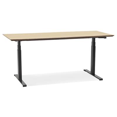 Bureau design assis-debout électrique 'TECH' en bois naturel pieds en métal noir - 180 x 90 cm