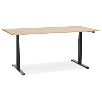 Bureau design assis-debout électrique 'SEMPLICE' en bois naturel pieds en métal noir - 160 x 80 cm