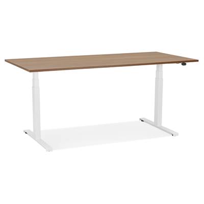 Bureau design assis-debout électrique 'SEMPLICE' en noyer pieds en métal blanc - 160 x 80 cm