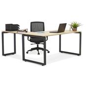 Bureau d'angle design 'MEET L' plateau en bois naturel avec pieds en métal noir - 160 cm