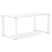 Petit Bureau de direction 'SMALL GLASSTOP' en verre blanc pieds métal blanc et chromé – 140 x 70 cm