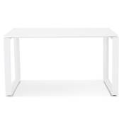 Petit bureau droit design 'GLASS MEET MINI' en verre blanc pieds en métal blanc - 120 x 60 cm