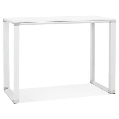 Bureau droit design haut 'HIGH BUSINESS' en bois blanc pieds en métal blanc et chromé – 140 x 70 cm