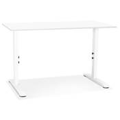 Bureau droit réglable en hauteur design 'MODULARE MINI' bois blanc pieds métal blanc - 140 x 70 cm