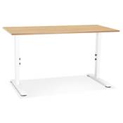 Bureau droit réglable en hauteur design 'MODULARE MINI' en bois pieds en métal blanc - 140 x 70 cm