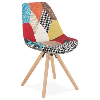 Chaise scandinave design 'Gornstad' en tissu patchwork avec 4 pieds en bois naturel