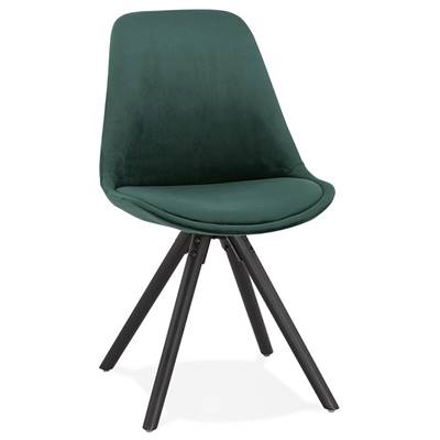 Chaise design 'Black Firenza' en velours verte avec 4 pieds en bois noir