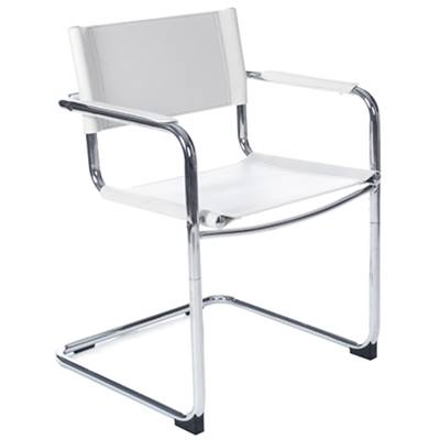 Chaise design à accoudoirs pour bureau ou salle de réunion 'STANDARD' blanche pieds en métal chromé