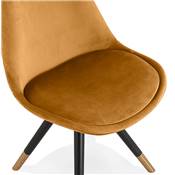 Chaise design style baroque 'MODENA' en velours moutarde 4 pieds en bois noir et métal brossé doré