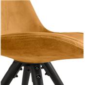 Chaise design style baroque 'MODENA' en velours moutarde 4 pieds en bois noir et métal brossé doré