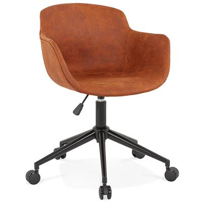 Chaise design de bureau à roulette 'SOFT' en microfibre marron avec 5 pieds en métal noir