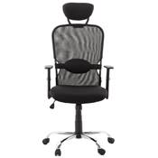 Fauteuil de bureau design à roulettes appui tête dossier haut 'HELPER' noire en tissu pieds chromés