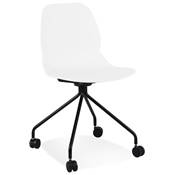 Chaise de bureau à roulettes design 'BLACK RULES' blanche avec pied en métal noir
