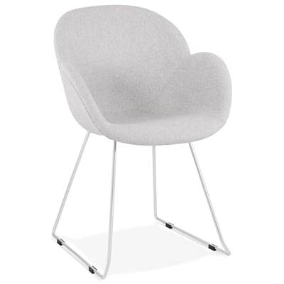 Chaise design à accoudoirs 'LOTUSJÄRN' en tissu gris clair pieds tréteaux en métal chromé